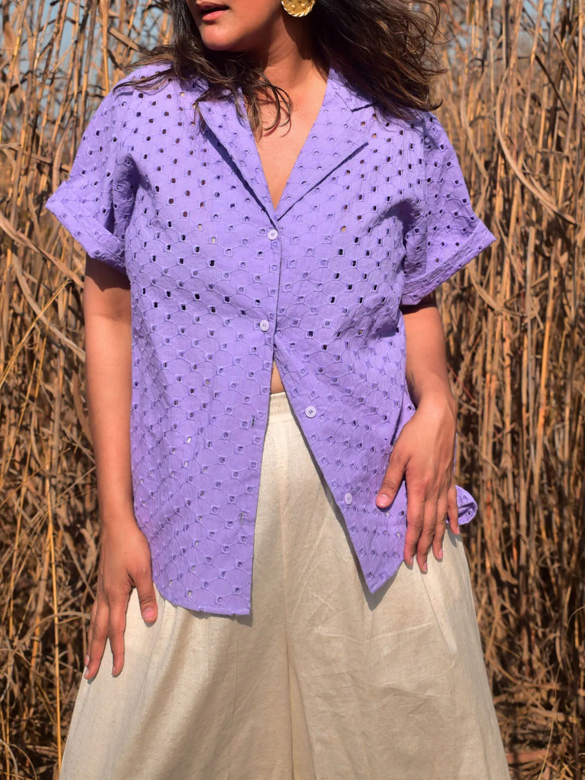 Ness Embroidered Shirt For Women Lavender