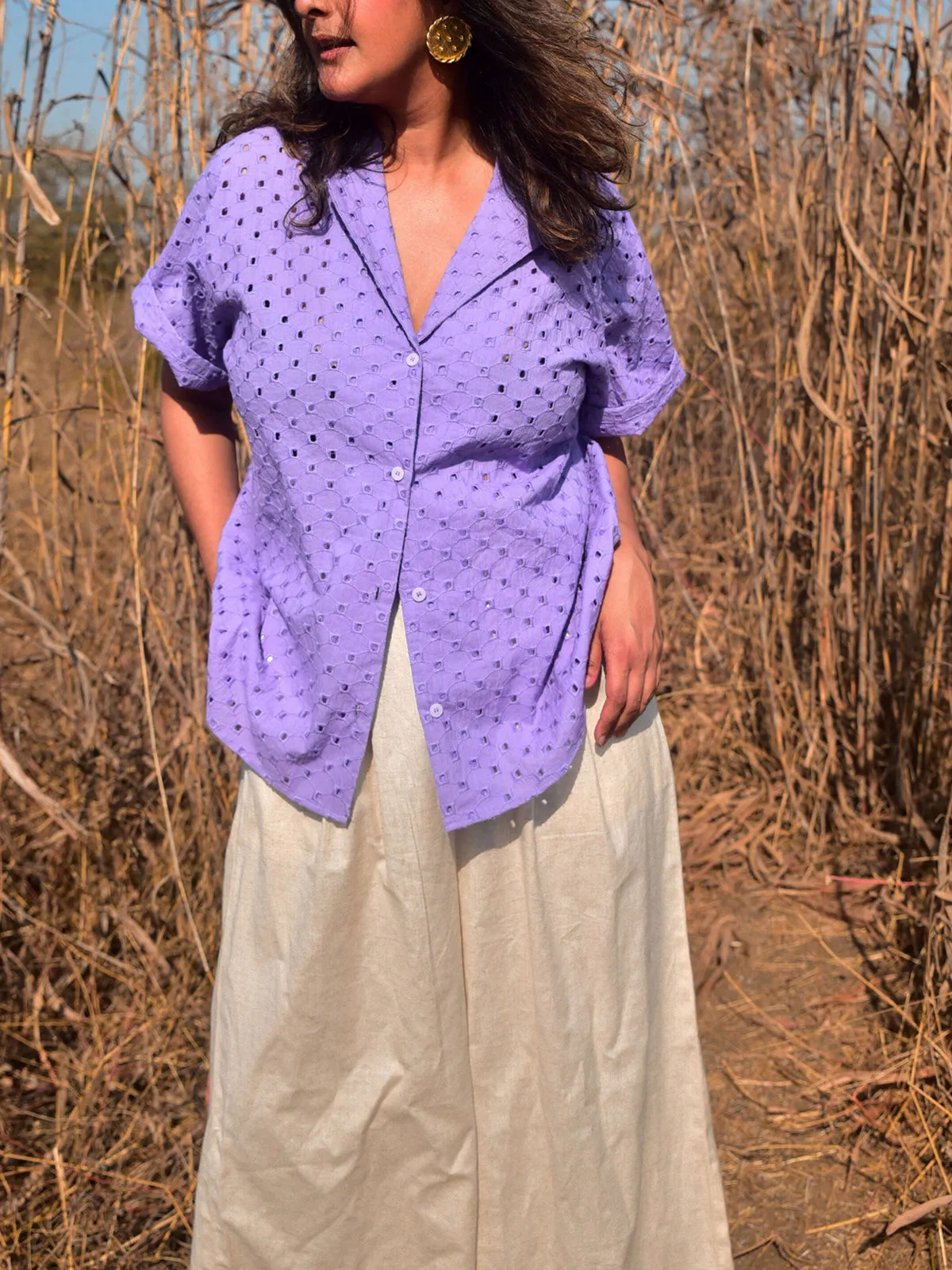 Ness Embroidered Shirt For Women Lavender