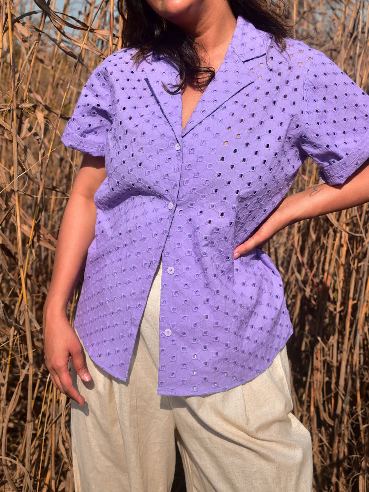 Ness Embroidered Shirt For Women Lavender
