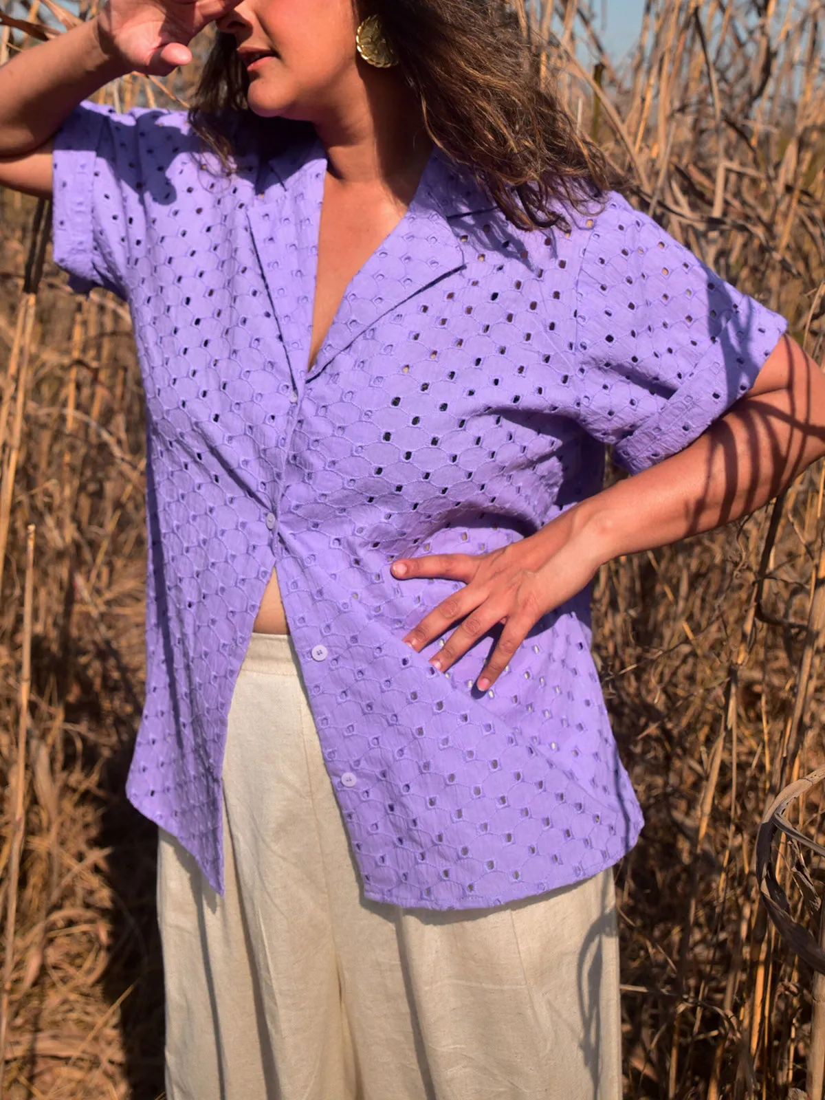 Ness Embroidered Shirt For Women Lavender