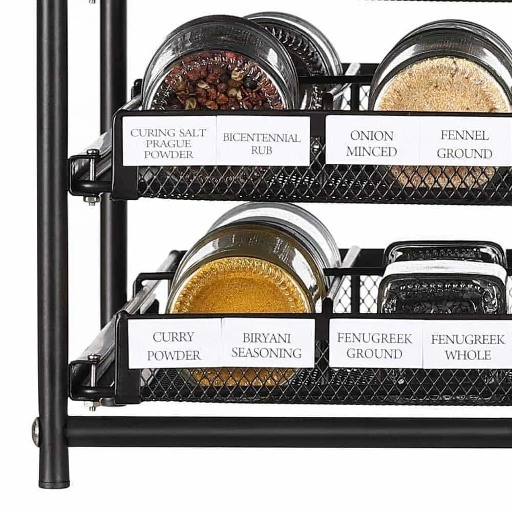 NEX 3 Tier Standing Spice Rack Kitchen Countertop Storage Organizer, Adjustable Shelf Pull Out Spice Rack Slide Out Cabinet for Spice Jars Glass Empty Cabinets, Holds 18,24,30 Jars (Brown, 30 Jars)