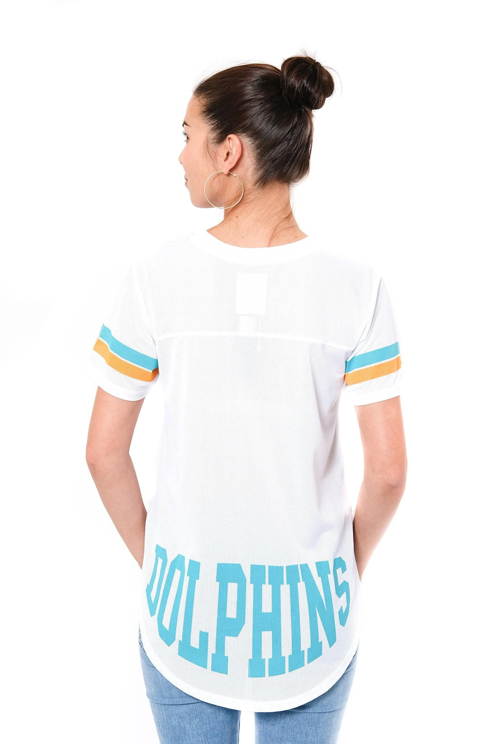 NFL Miami Dolphins Womens Soft Mesh Jersey Varsity Tee Shirt|Miami Dolphins