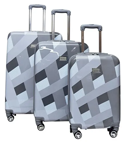 Nicole Miller Rainbow Hard-Sided 3-Piece Spinner Set: 28", 24", And 20" (Silver)
