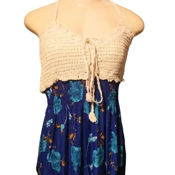 Ocean Blue Floral Knit Vacation Dress