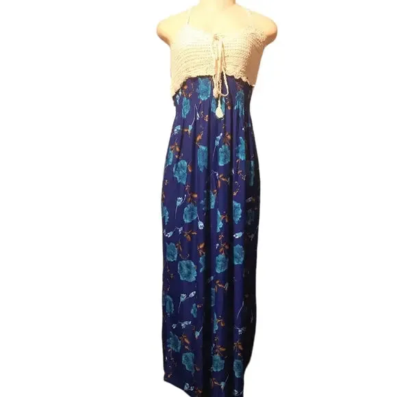 Ocean Blue Floral Knit Vacation Dress