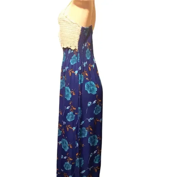 Ocean Blue Floral Knit Vacation Dress