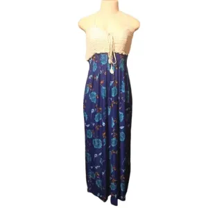 Ocean Blue Floral Knit Vacation Dress