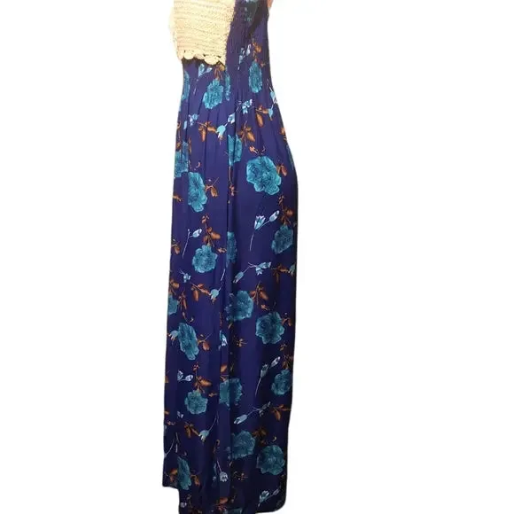 Ocean Blue Floral Knit Vacation Dress