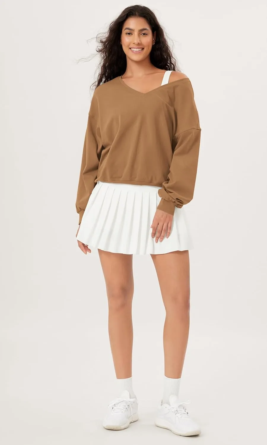 ODODOS Women's Purevibe Cotton Double V Pullover Long Sleeve Shirts Fall Outfits Oversized Tops