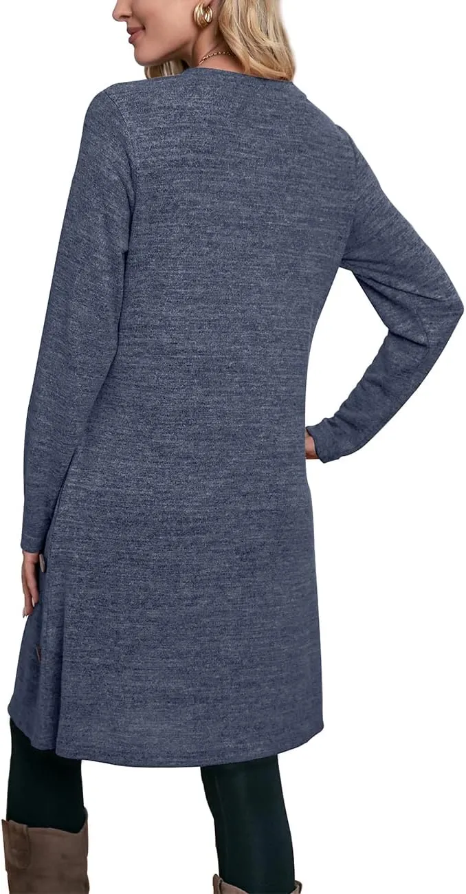 OFEEFAN Womens Long Sleeve Tunic Dres Fall Outfits with Pockets Buttons