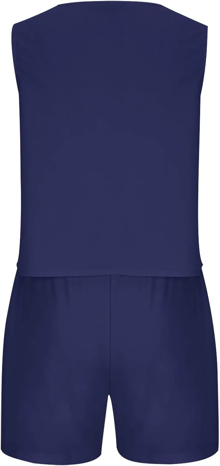 Oplxuo Womens Summer 2 Piece Sets V Neck Sleeveless Button Down Blazer Vest and High Waisted Work Suit Short Set
