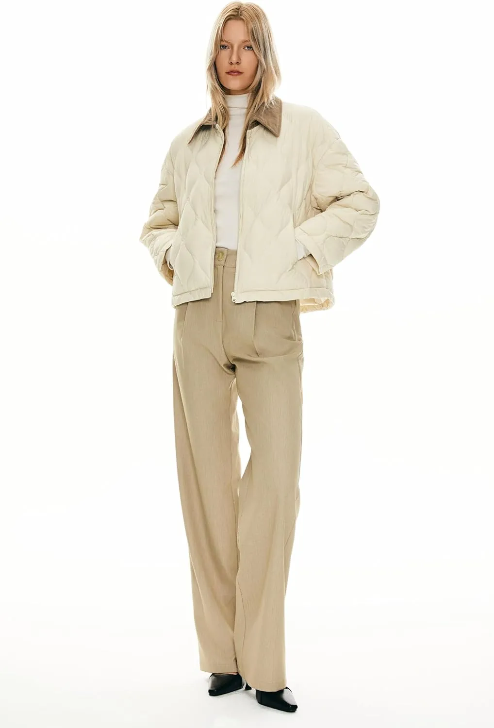 Orolay Women's Lightweight Quilted Jacket Puffer Cropped Down Coat Zip Up Warm with Pockets for Fall and Winter