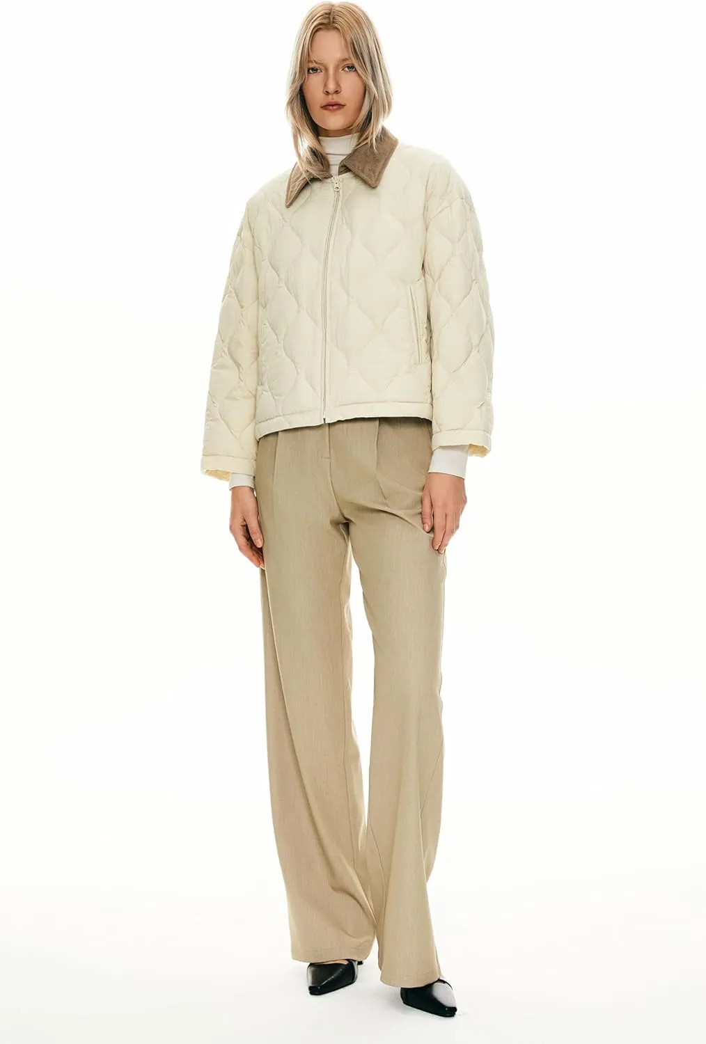 Orolay Women's Lightweight Quilted Jacket Puffer Cropped Down Coat Zip Up Warm with Pockets for Fall and Winter