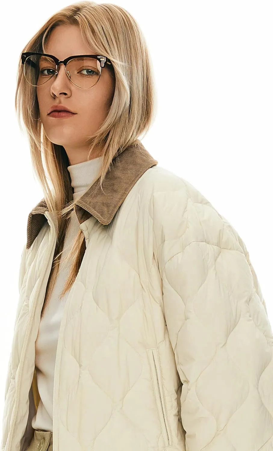 Orolay Women's Lightweight Quilted Jacket Puffer Cropped Down Coat Zip Up Warm with Pockets for Fall and Winter