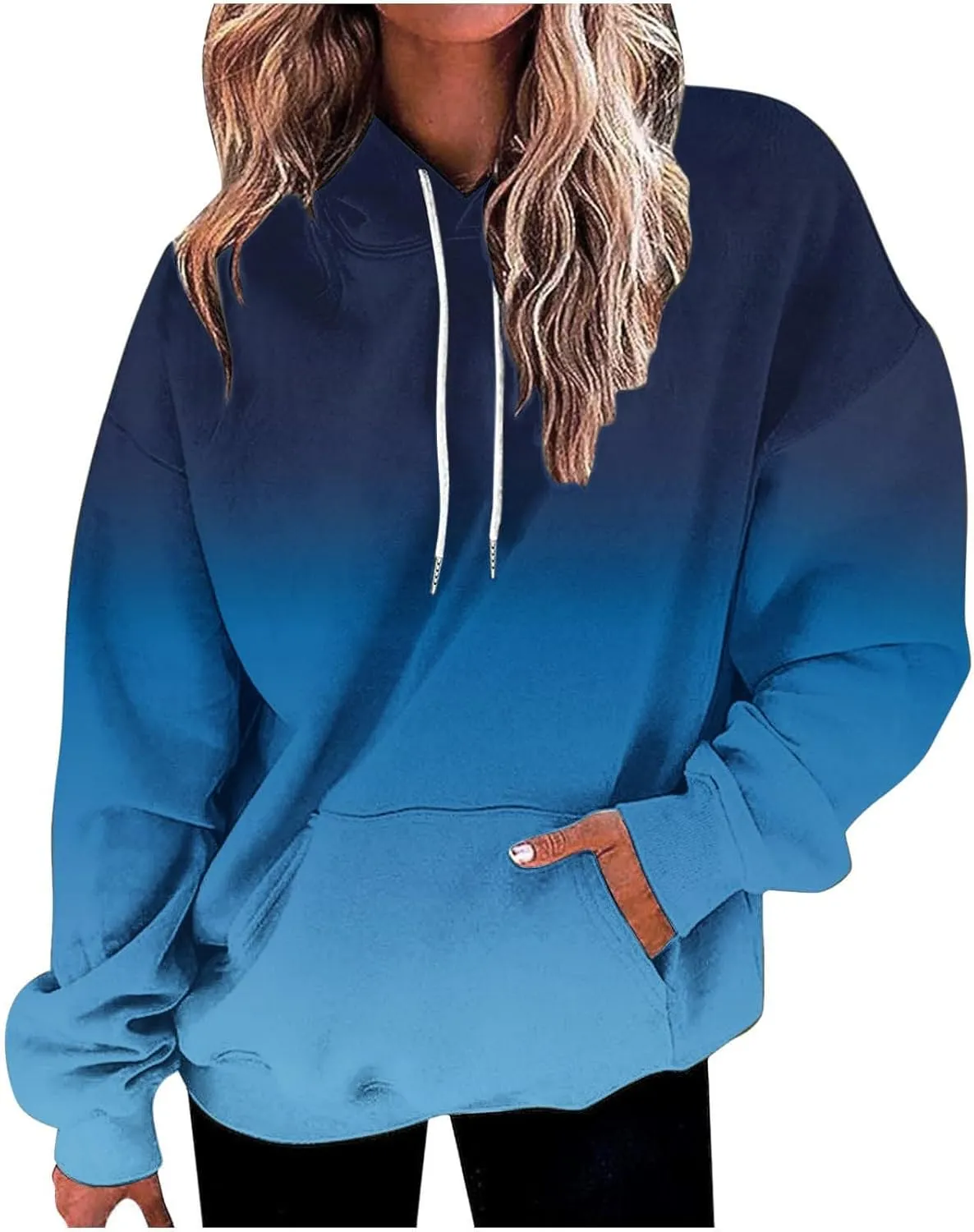Oversized Hoodies For Women 2024 Trendy Gradient Color Long Sleeve Hooded Sweatshirt Loose Fall Pullover Hoodie