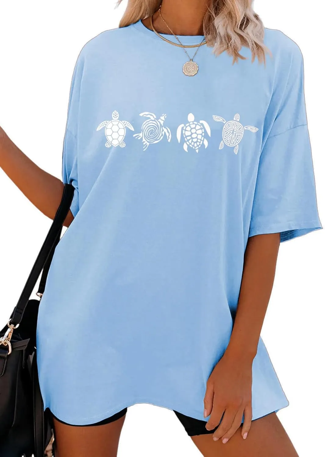 Oversized Sea Turtle Shirts Women Ocean Animal Hawaiian Tshirts Graphic Casual Summer Beach Vacation Tees Tops