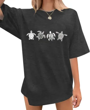 Oversized Sea Turtle Shirts Women Ocean Animal Hawaiian Tshirts Graphic Casual Summer Beach Vacation Tees Tops