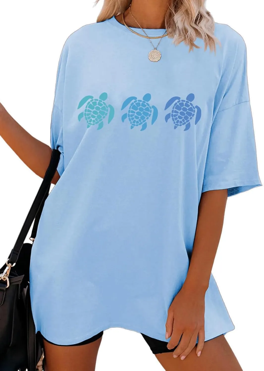 Oversized Sea Turtle Shirts Women Ocean Animal Hawaiian Tshirts Graphic Casual Summer Beach Vacation Tees Tops