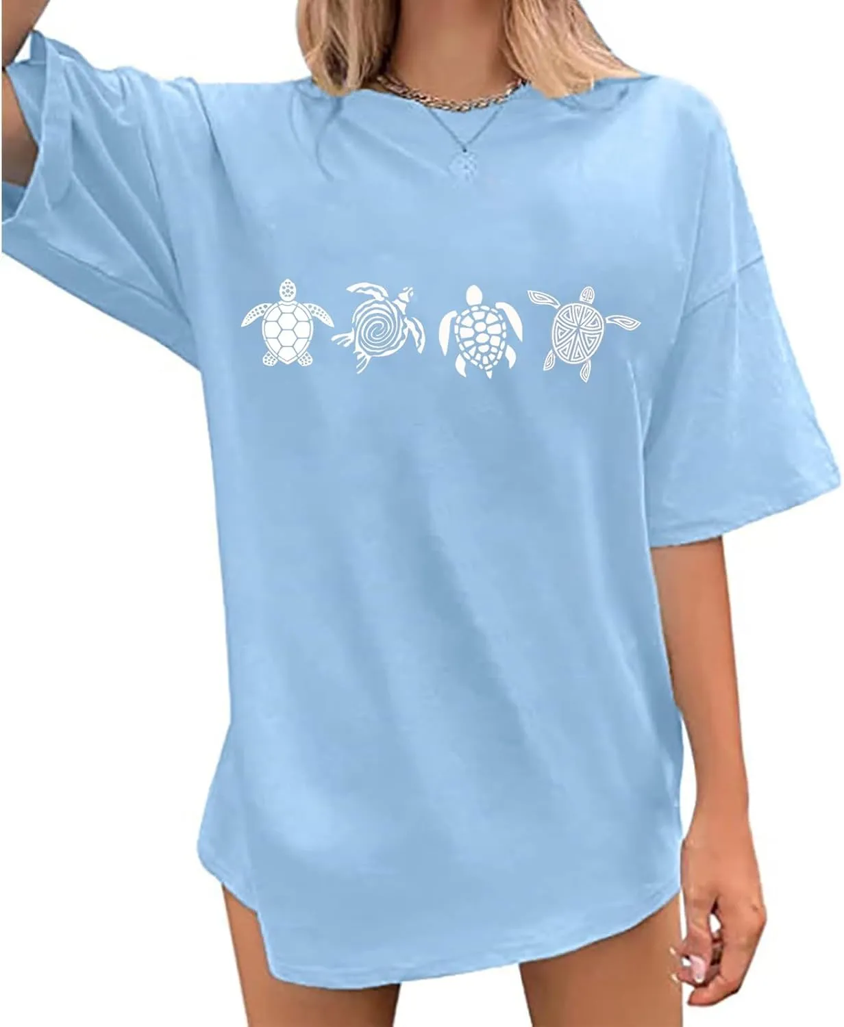 Oversized Sea Turtle Shirts Women Ocean Animal Hawaiian Tshirts Graphic Casual Summer Beach Vacation Tees Tops