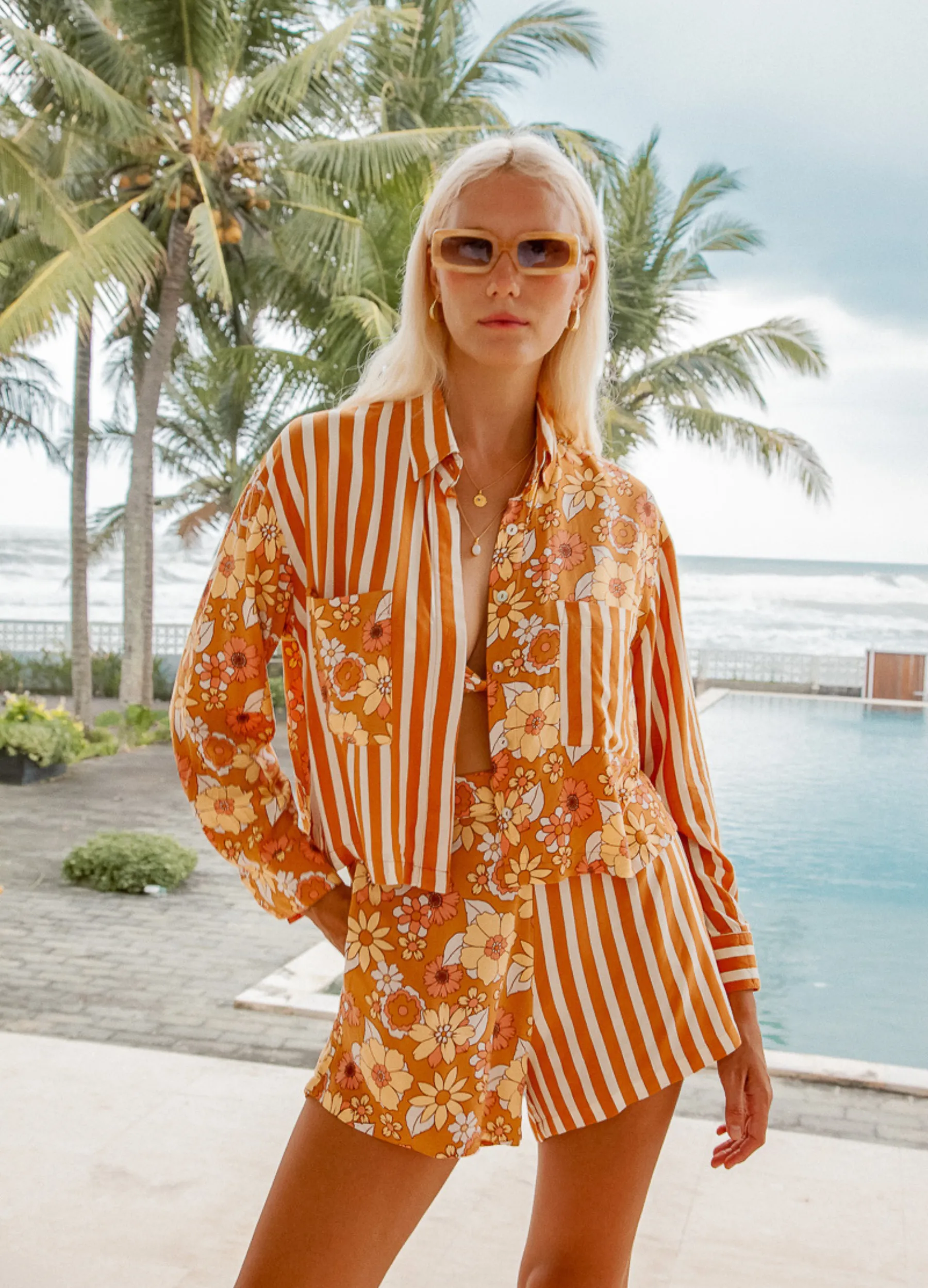 Palm Collective - Sunshine Blouse - Orange Vintage Floral
