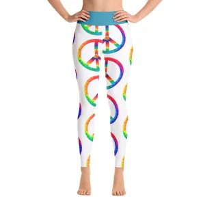 Peace Sign Super Stretchy Color Blocked Waistband Yoga Leggings