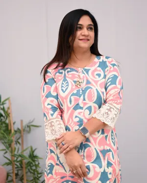 Peach A-line Cotton casual Pant Set