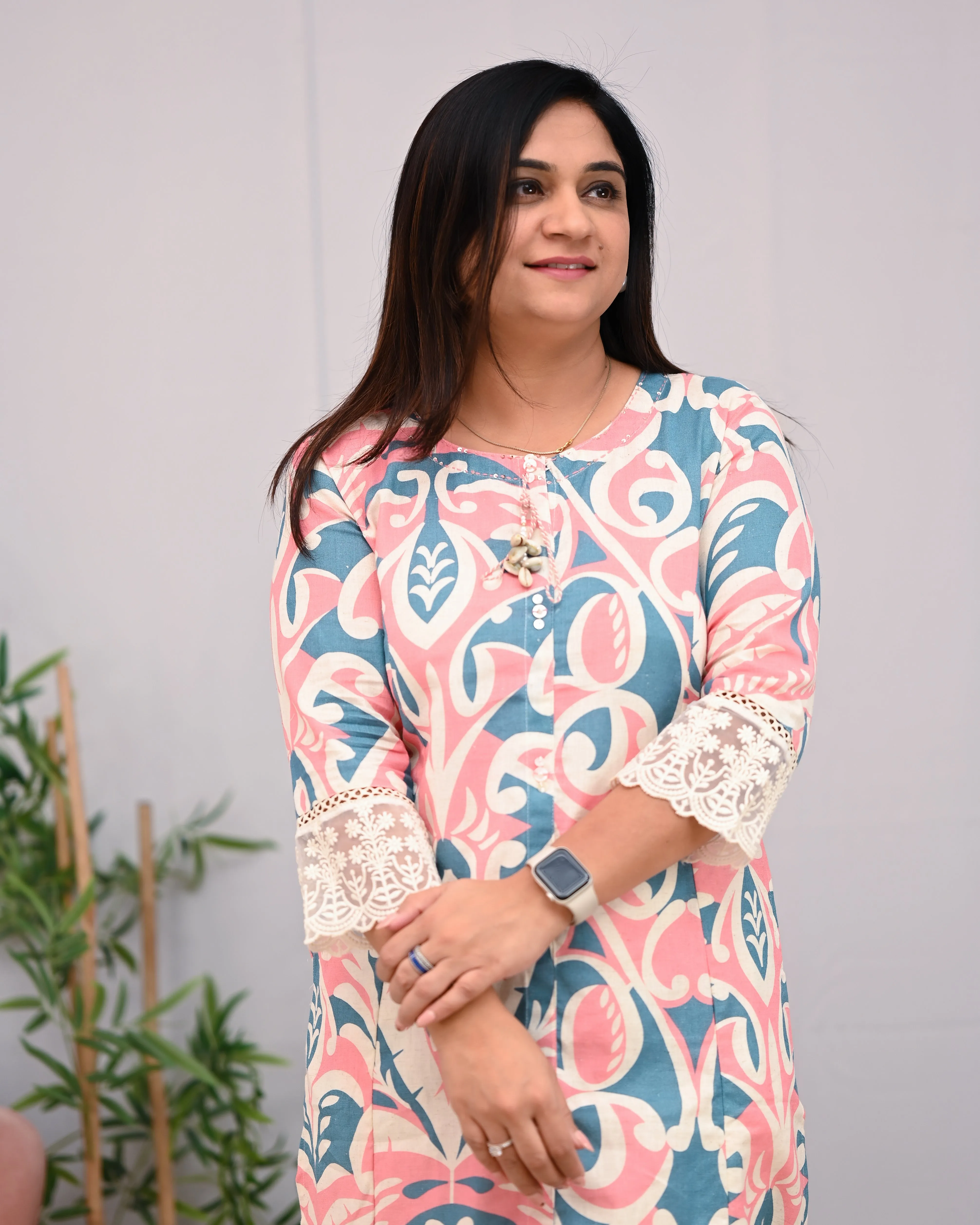 Peach A-line Cotton casual Pant Set