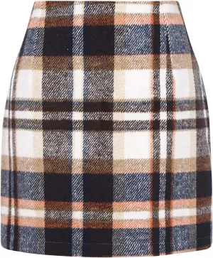 Pencil Skirt for Women Elegant Tartan High Waisted Casual Work Office Bodycon Slim Pull On Soft Checked Vintage Mini Skirt
