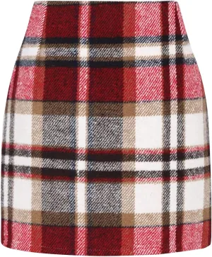 Pencil Skirt for Women Elegant Tartan High Waisted Casual Work Office Bodycon Slim Pull On Soft Checked Vintage Mini Skirt