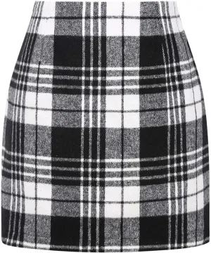 Pencil Skirt for Women Elegant Tartan High Waisted Casual Work Office Bodycon Slim Pull On Soft Checked Vintage Mini Skirt