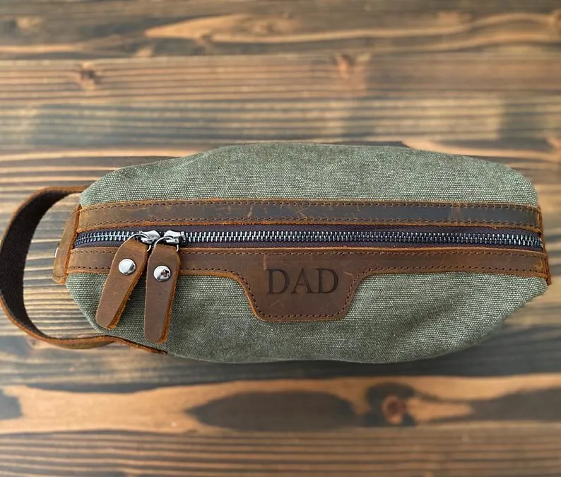 Personalized Toiletry Bag Gifts for Groomsmen, Gift For Him, Custom Dopp Kit, 3rd Anniversary Leather Shaving Kit