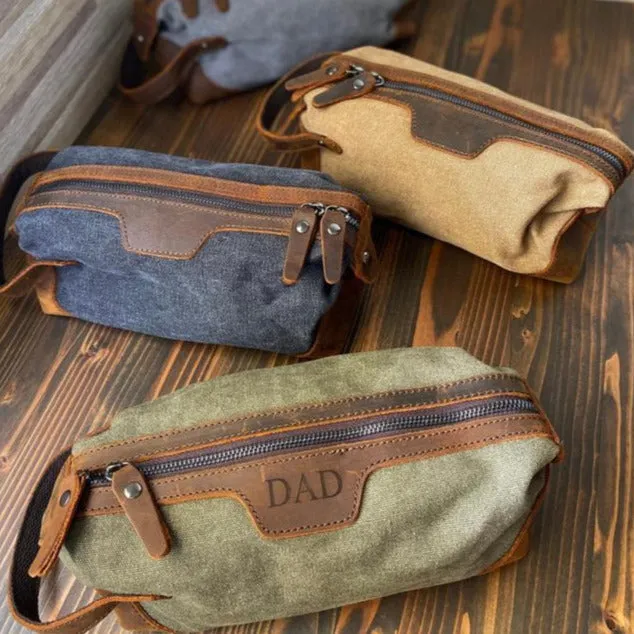 Personalized Toiletry Bag Gifts for Groomsmen, Gift For Him, Custom Dopp Kit, 3rd Anniversary Leather Shaving Kit