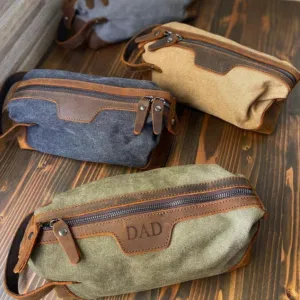 Personalized Toiletry Bag Gifts for Groomsmen, Gift For Him, Custom Dopp Kit, 3rd Anniversary Leather Shaving Kit