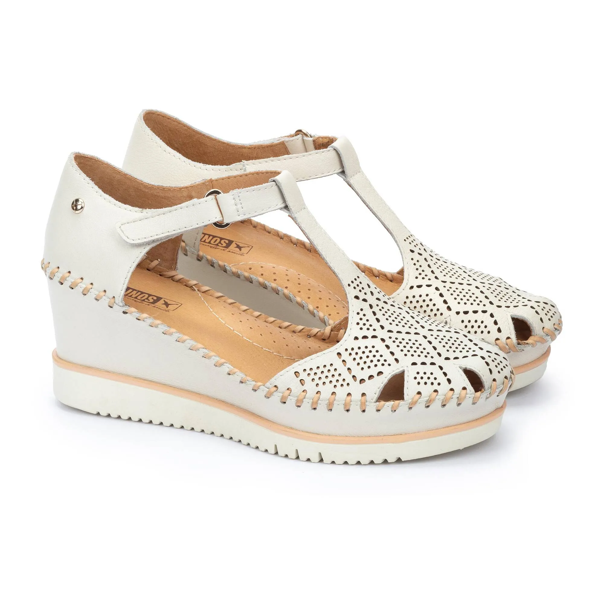 Pikolinos Women's W3Z-1991 Aguadulce Leather Wedge Sandals Nata Cream