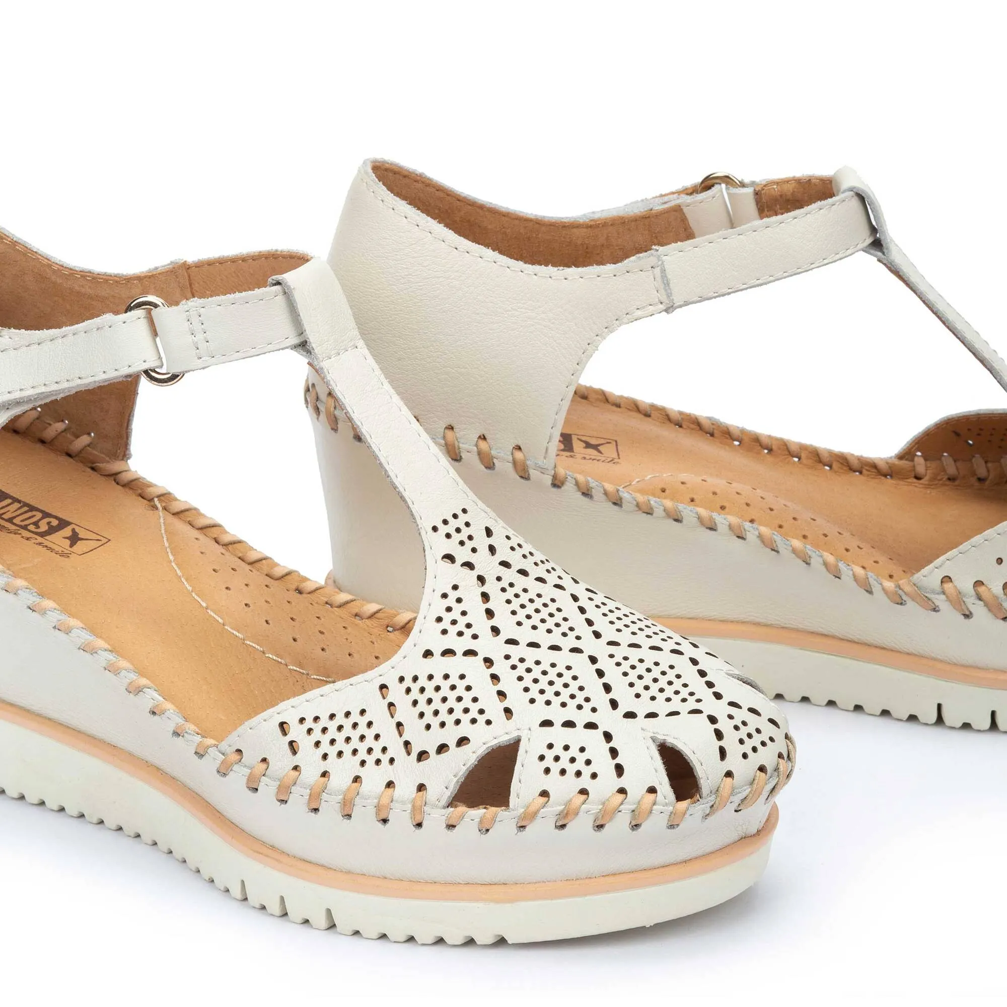 Pikolinos Women's W3Z-1991 Aguadulce Leather Wedge Sandals Nata Cream
