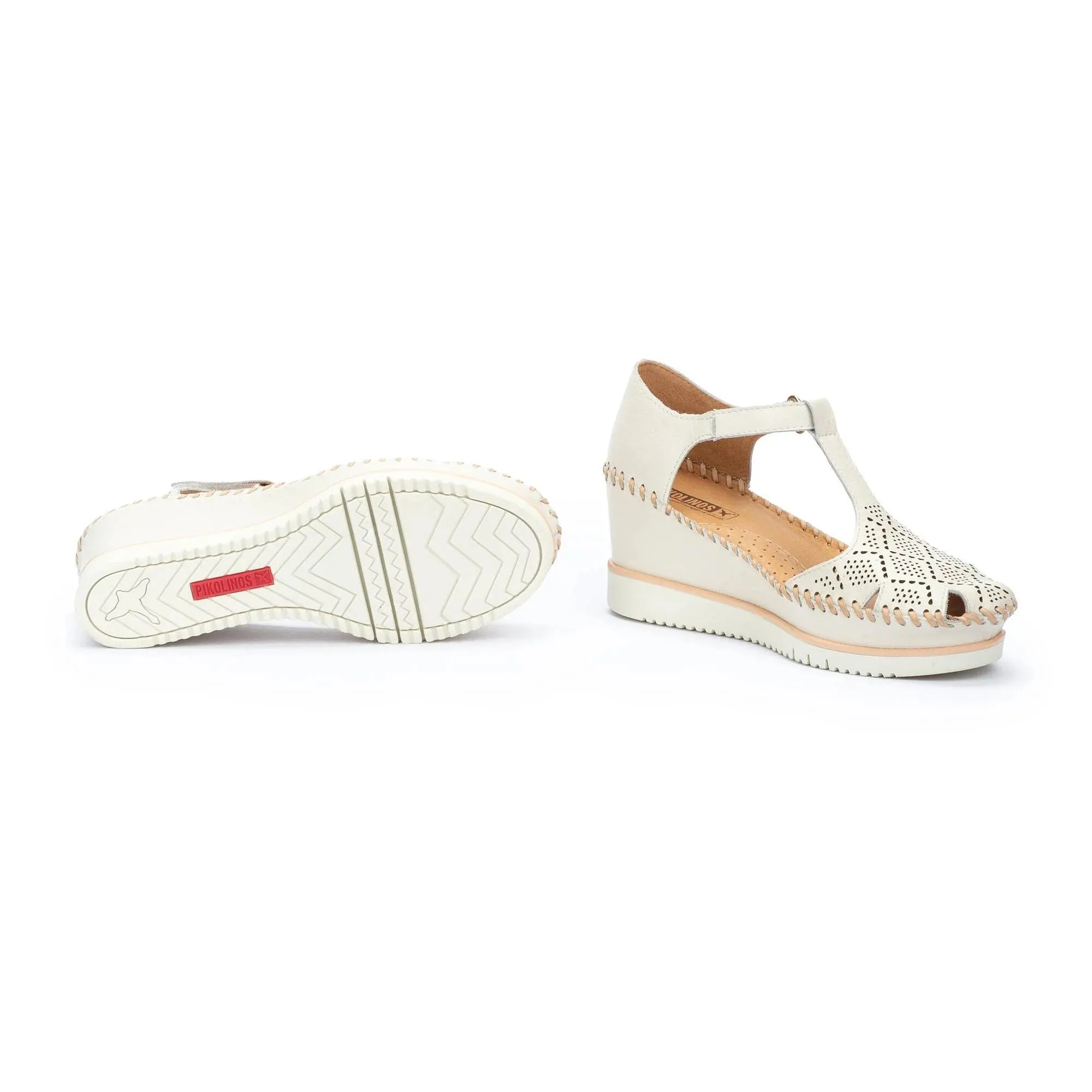 Pikolinos Women's W3Z-1991 Aguadulce Leather Wedge Sandals Nata Cream