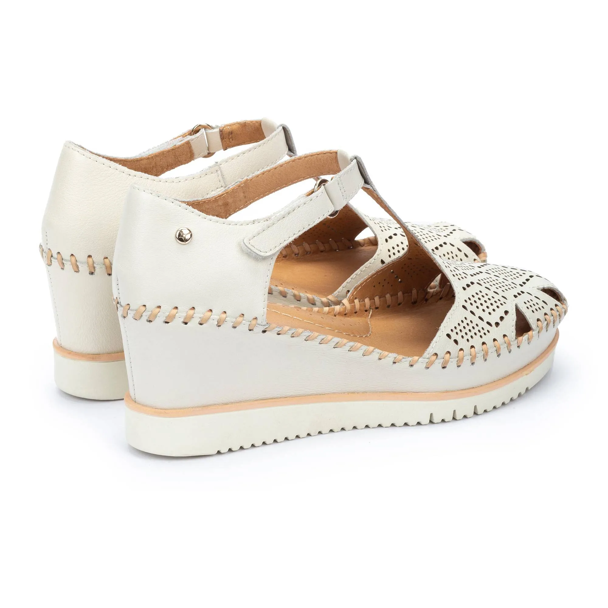 Pikolinos Women's W3Z-1991 Aguadulce Leather Wedge Sandals Nata Cream