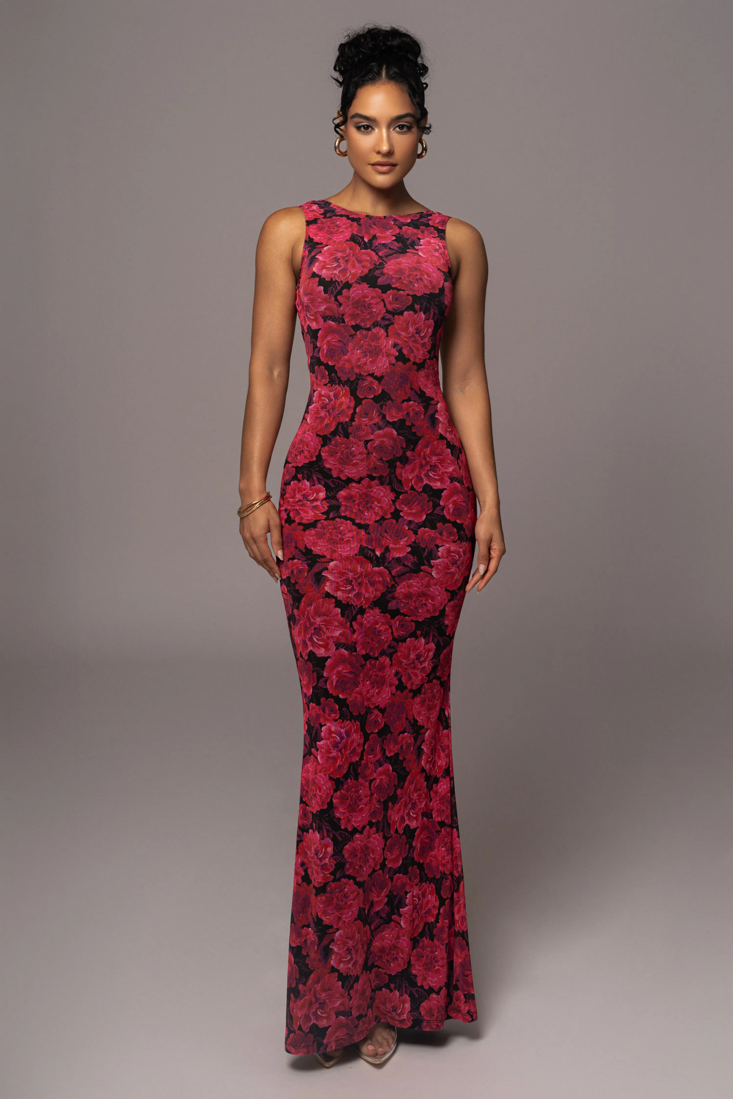 Pink Floral Front And Center Maxi Dress