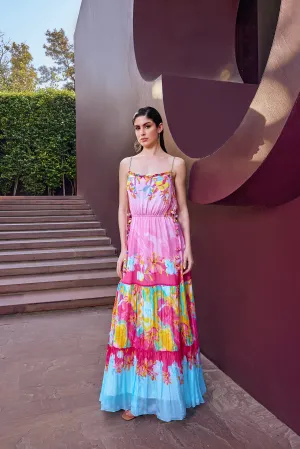 Pink Surge Placement Tiered Maxi Dress