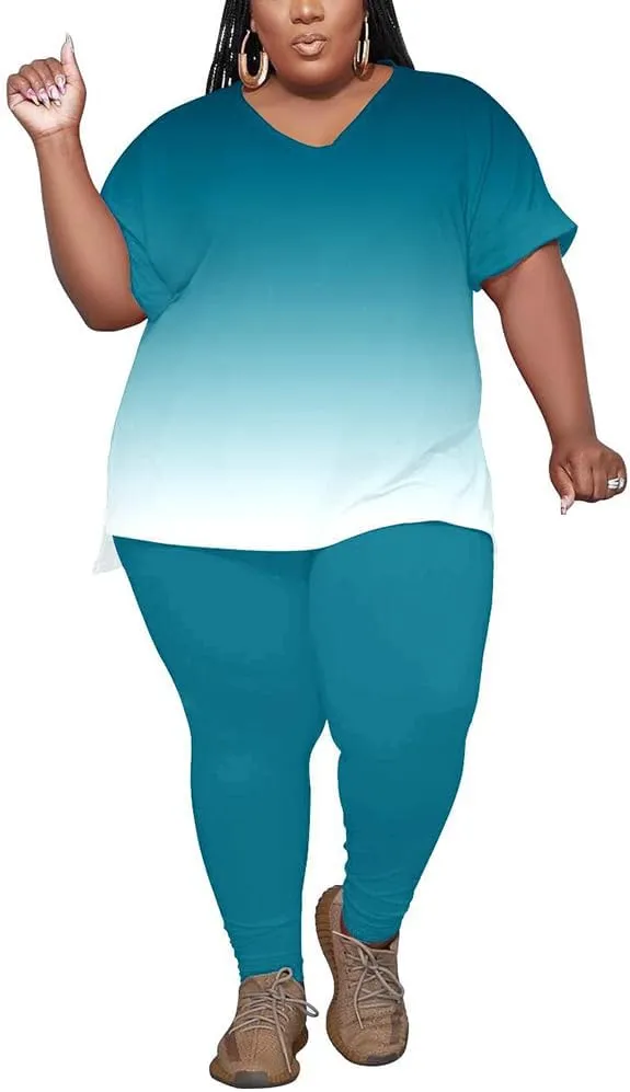 PINSV Women's Plus Size 2 Piece Outfits Sweatsuits Tracksuit Loungewear Sets