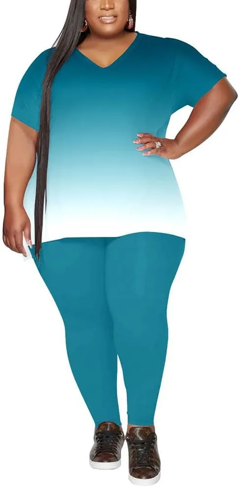 PINSV Women's Plus Size 2 Piece Outfits Sweatsuits Tracksuit Loungewear Sets