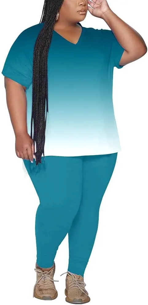 PINSV Women's Plus Size 2 Piece Outfits Sweatsuits Tracksuit Loungewear Sets