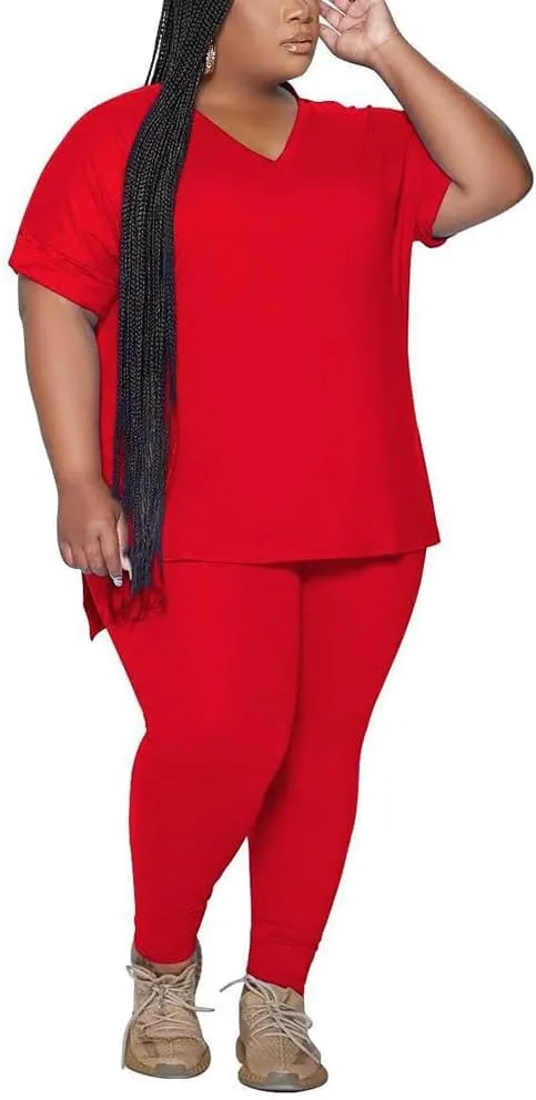 PINSV Women's Plus Size 2 Piece Outfits Sweatsuits Tracksuit Loungewear Sets
