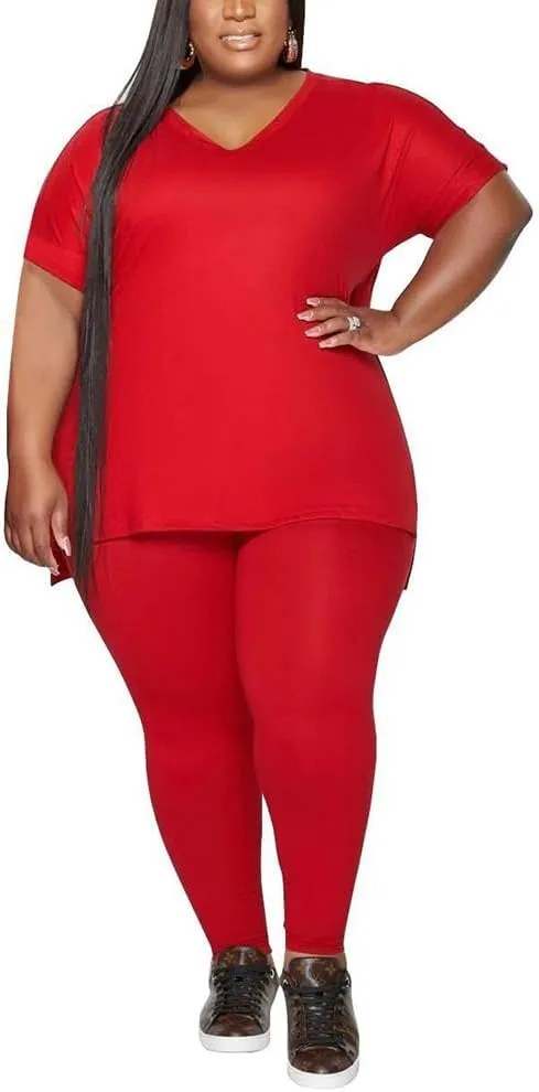 PINSV Women's Plus Size 2 Piece Outfits Sweatsuits Tracksuit Loungewear Sets
