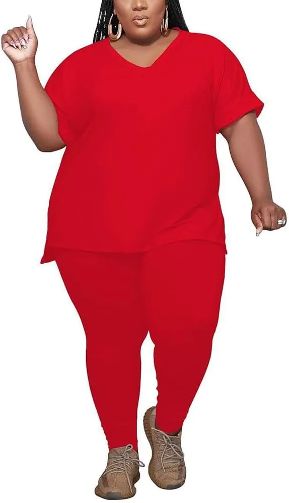 PINSV Women's Plus Size 2 Piece Outfits Sweatsuits Tracksuit Loungewear Sets