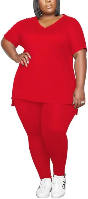 PINSV Women's Plus Size 2 Piece Outfits Sweatsuits Tracksuit Loungewear Sets
