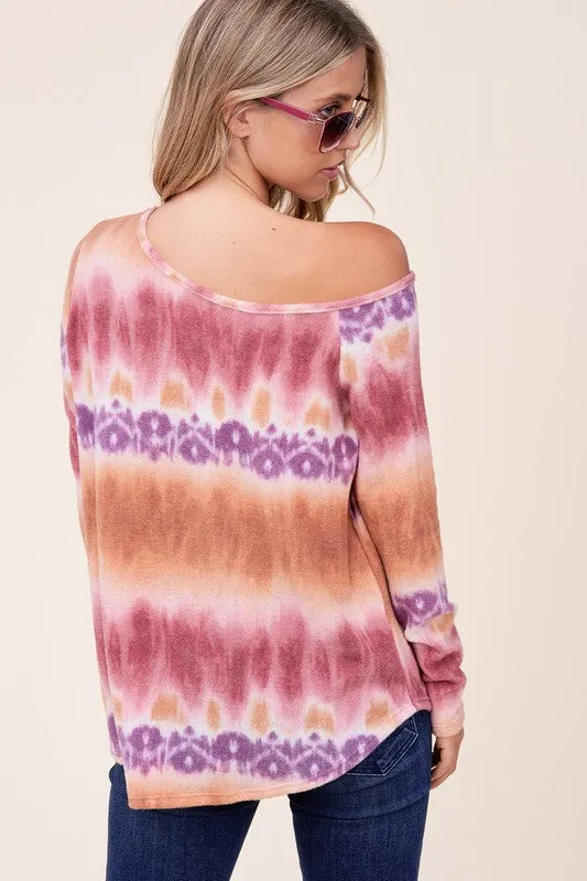 PLUS COZY TIE DYE ONE SHOULDER TOP