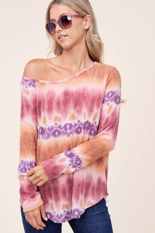 PLUS COZY TIE DYE ONE SHOULDER TOP