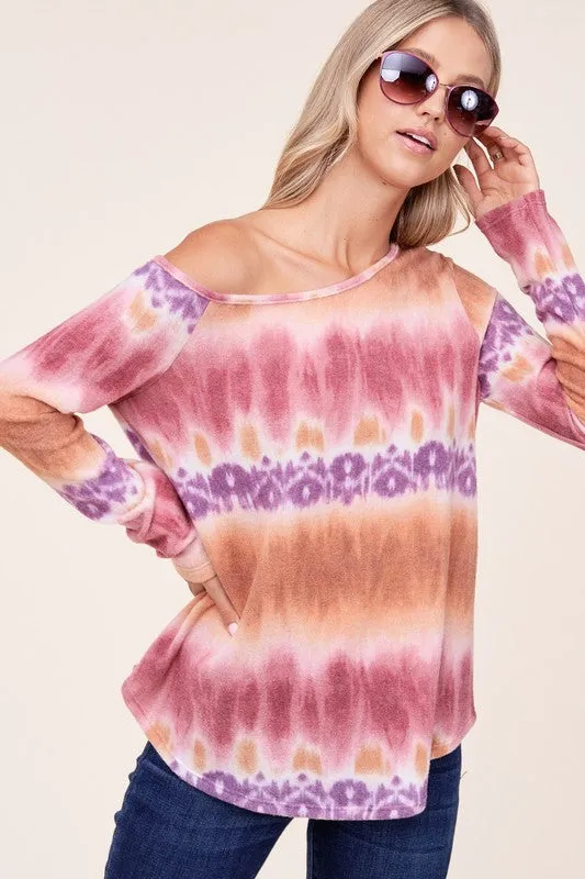 PLUS COZY TIE DYE ONE SHOULDER TOP