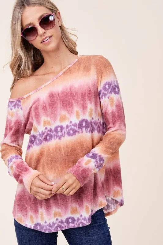 PLUS COZY TIE DYE ONE SHOULDER TOP